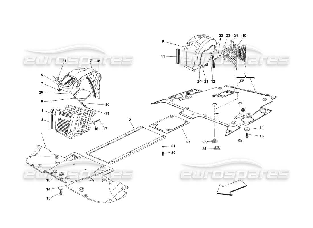 ferrari 430 challenge (2006) flat floor pan and wheelhouse part diagram