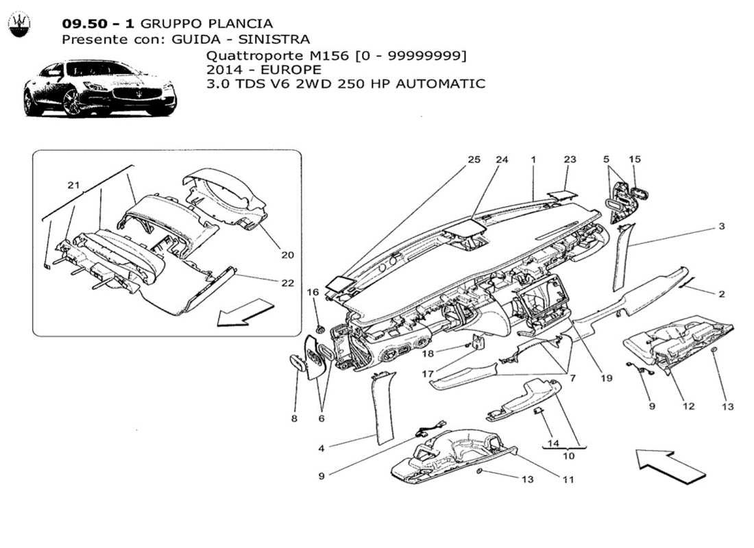 maserati qtp. v6 3.0 tds 250bhp 2014 dashboard unit part diagram