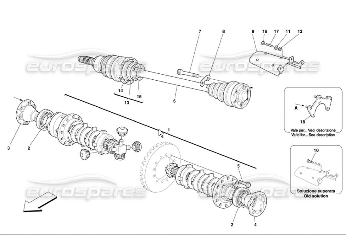 ferrari 360 modena differential & axle shafts part diagram