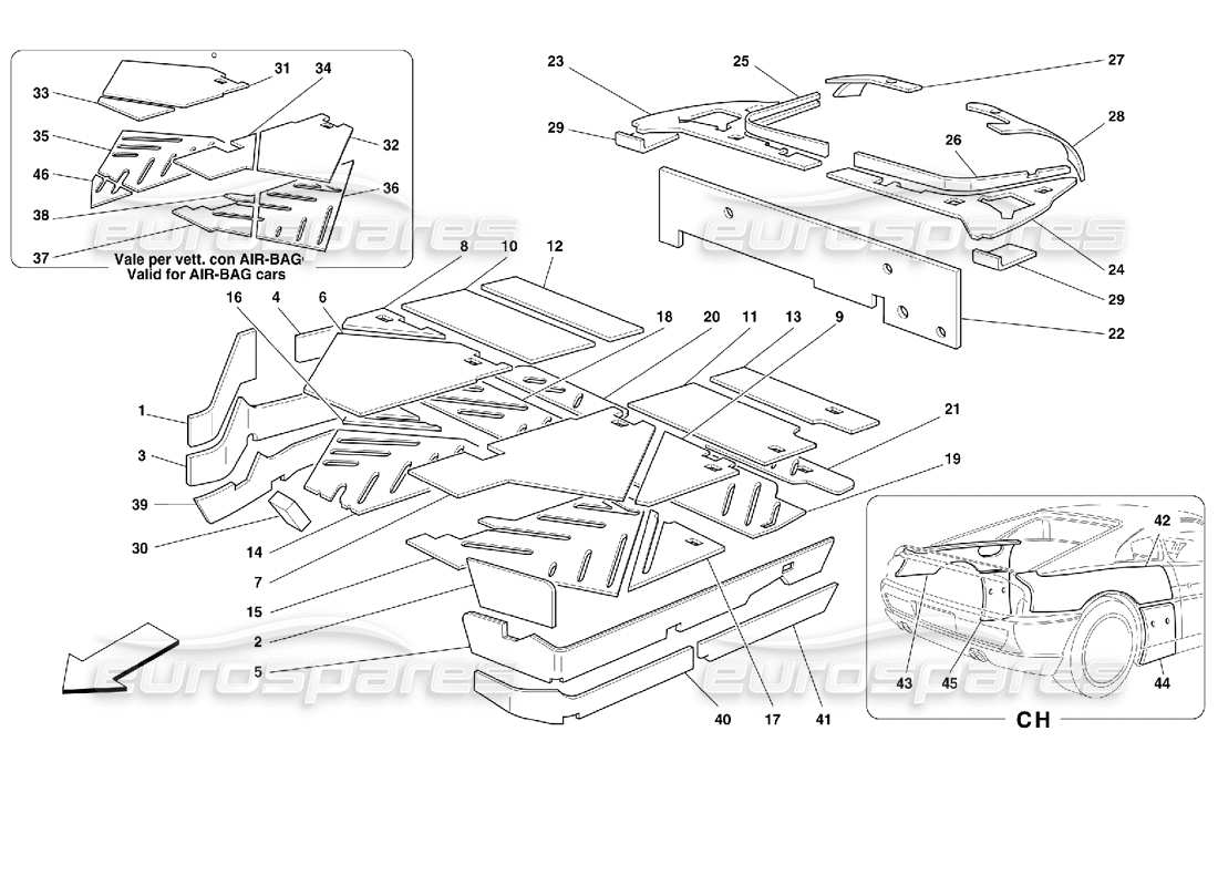 ferrari 355 (2.7 motronic) passengers compartment insulations part diagram