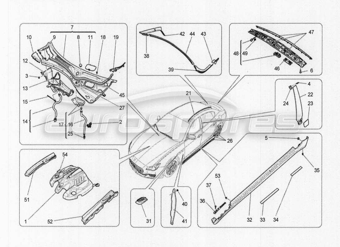 maserati qtp. v8 3.8 530bhp auto 2015 shields, trims and covering panels part diagram