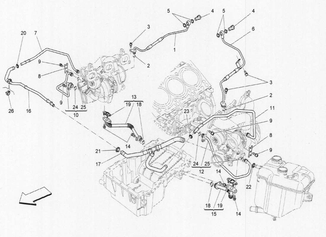 maserati qtp. v6 3.0 bt 410bhp 2015 turbocharging system part diagram