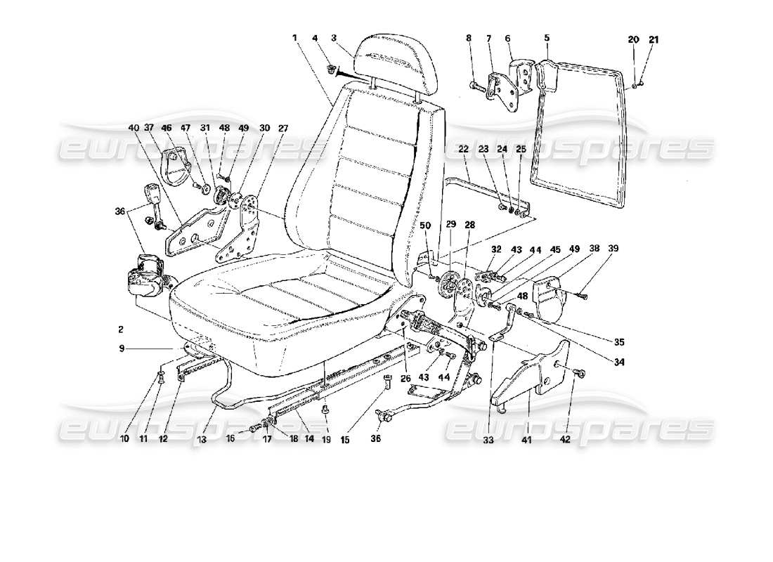 ferrari mondial 3.4 t coupe/cabrio front seats - valid for passive belts part diagram