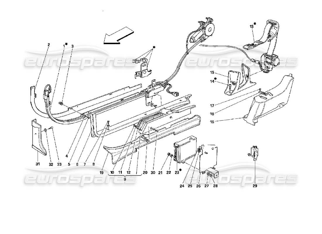 ferrari mondial 3.4 t coupe/cabrio passive safety belts system part diagram