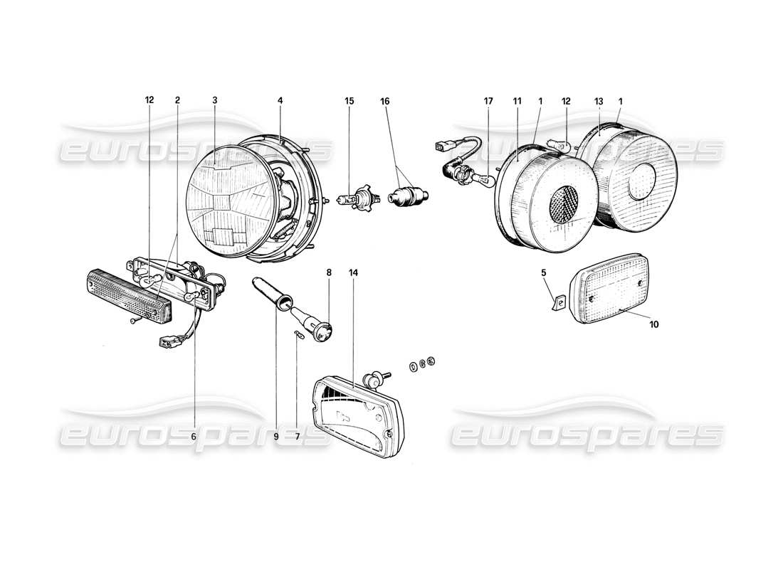 ferrari 308 (1981) gtbi/gtsi lights part diagram