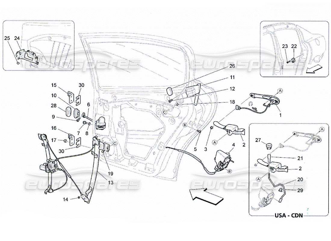 maserati qtp. (2010) 4.2 rear doors: mechanisms part diagram