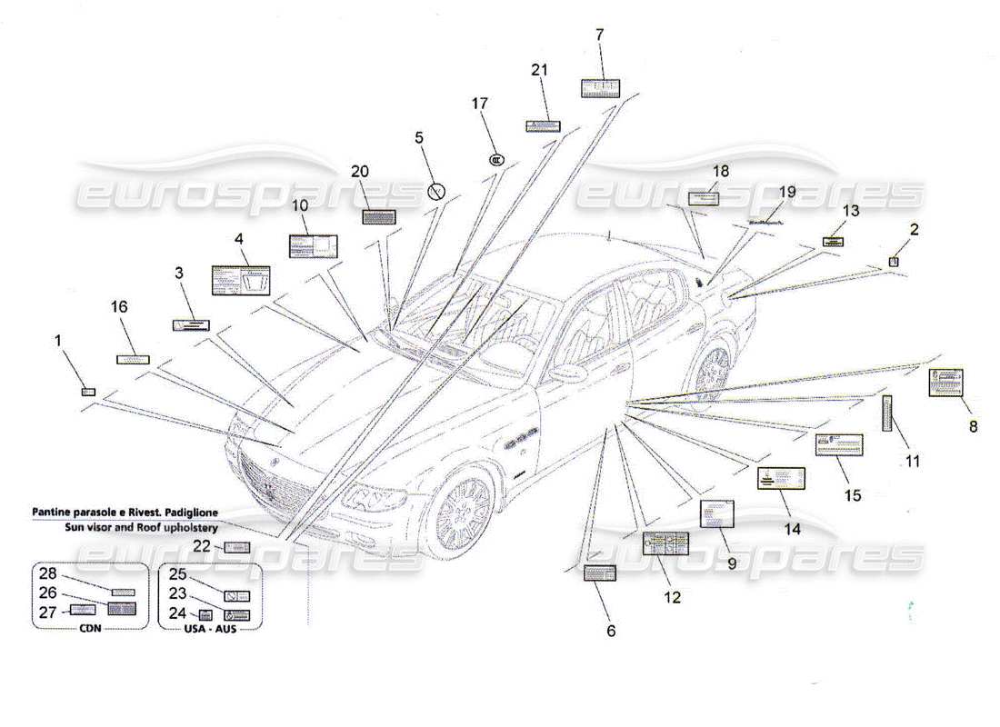 maserati qtp. (2010) 4.2 stickers and labels part diagram