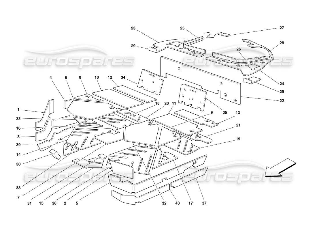 ferrari 355 (5.2 motronic) passengers compartment insulations part diagram