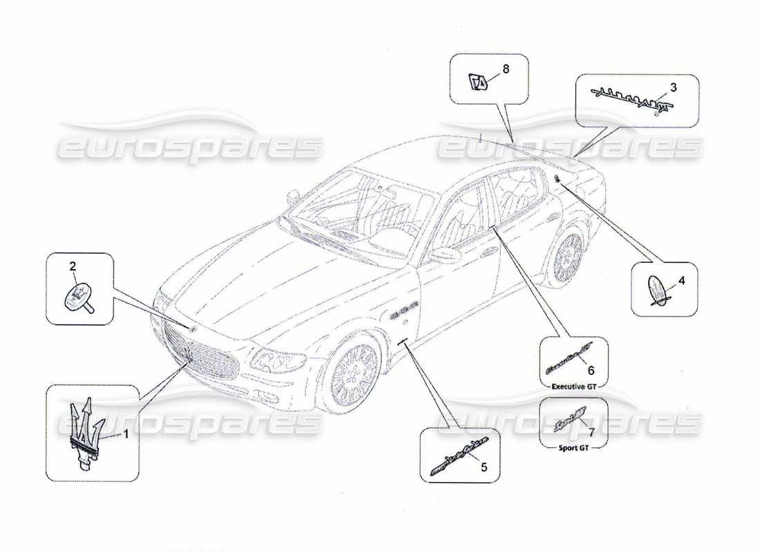 maserati qtp. (2010) 4.7 trims, brands and symbols part diagram