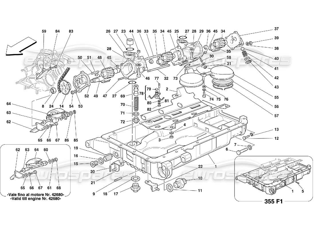 ferrari 355 (5.2 motronic) pumps and oil sump part diagram