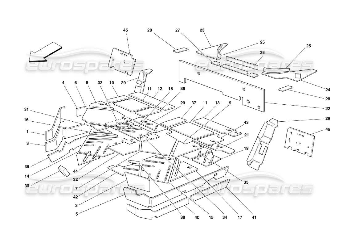 ferrari 355 (5.2 motronic) passengers compartment insulations part diagram