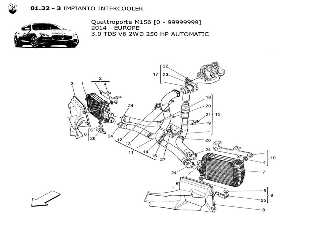 maserati qtp. v6 3.0 tds 250bhp 2014 intercooler system part diagram