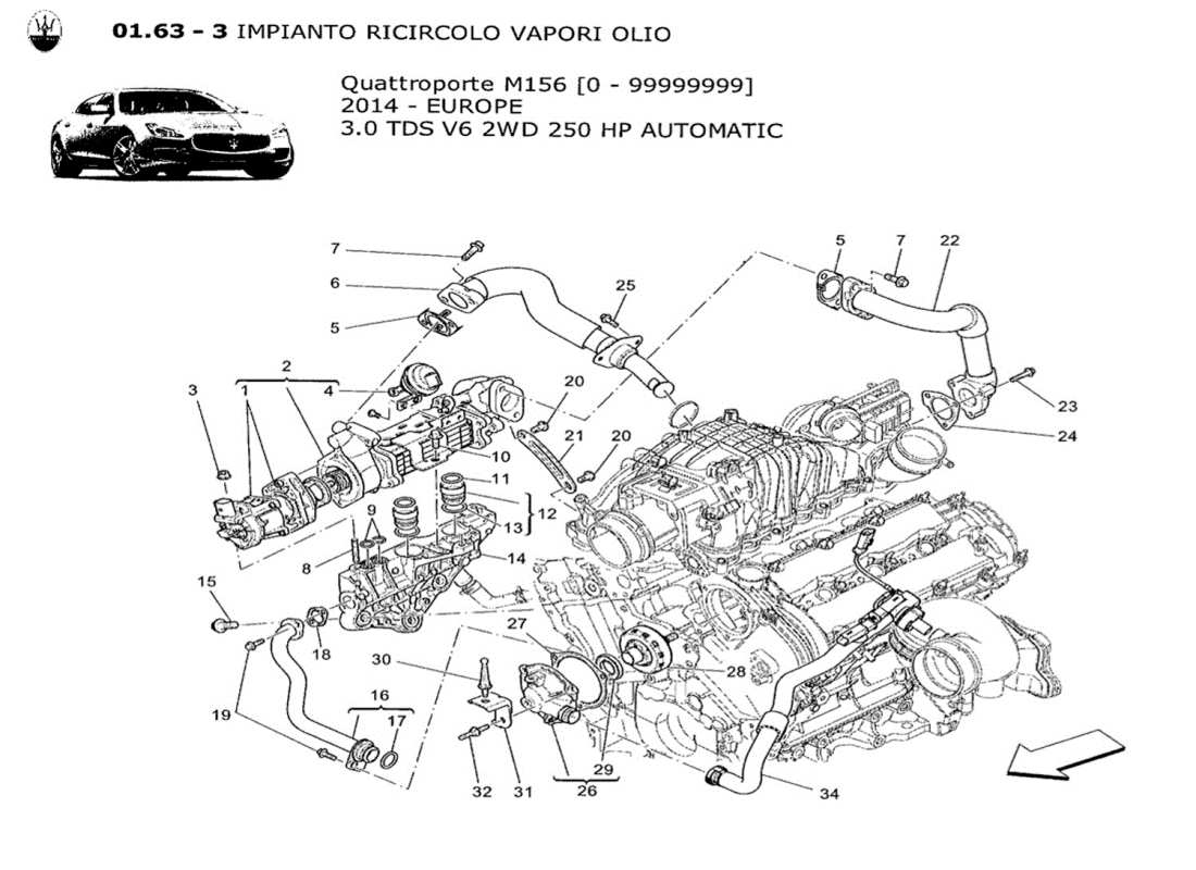 maserati qtp. v6 3.0 tds 250bhp 2014 oil vapour recirculation system part diagram