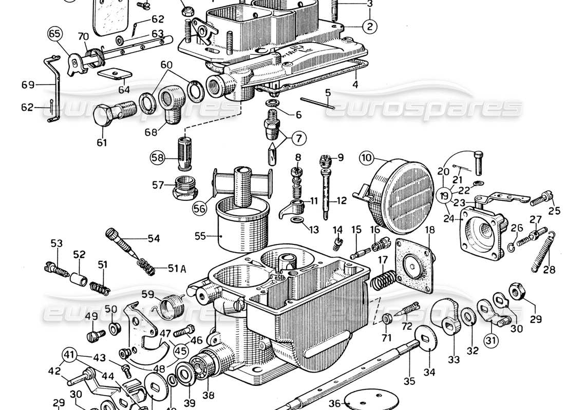 ferrari 365 gtb4 daytona (1969) carbuettor weber 40 dcn-20 part diagram