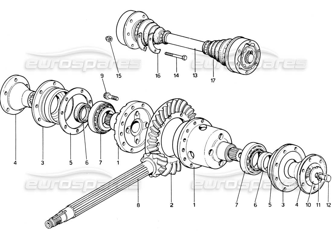 ferrari 365 gtb4 daytona (1969) differential & axle shafts part diagram