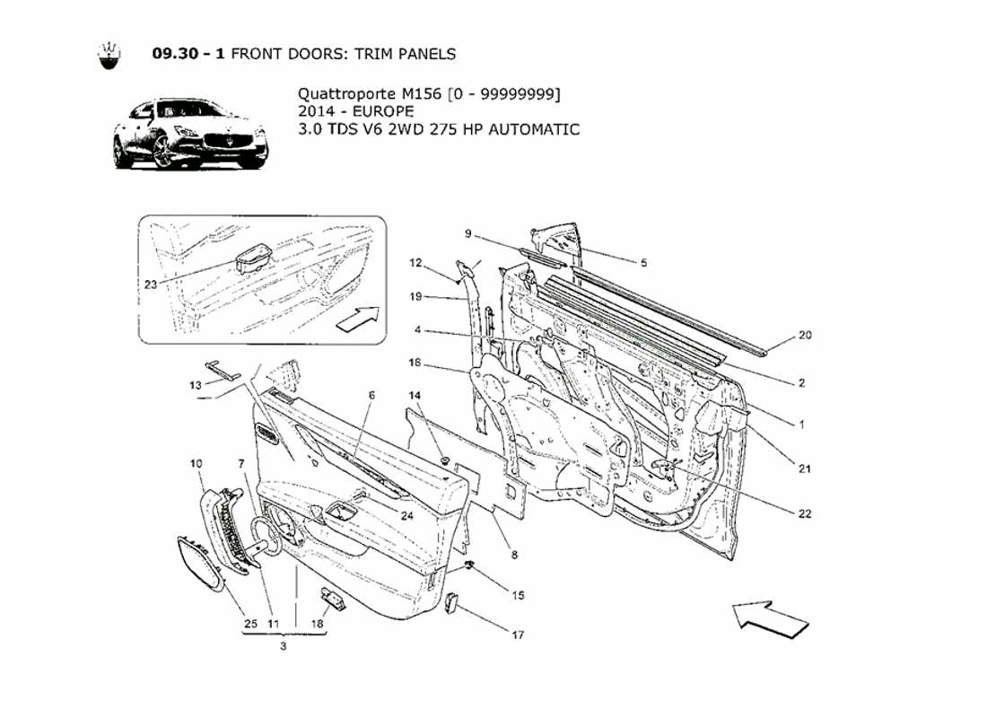 maserati qtp. v6 3.0 tds 275bhp 2014 front doors: trim panels part diagram