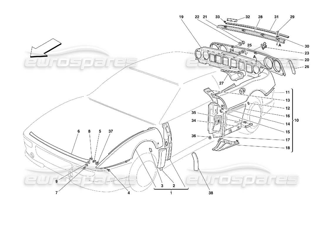 ferrari 355 (2.7 motronic) body - outer trims part diagram