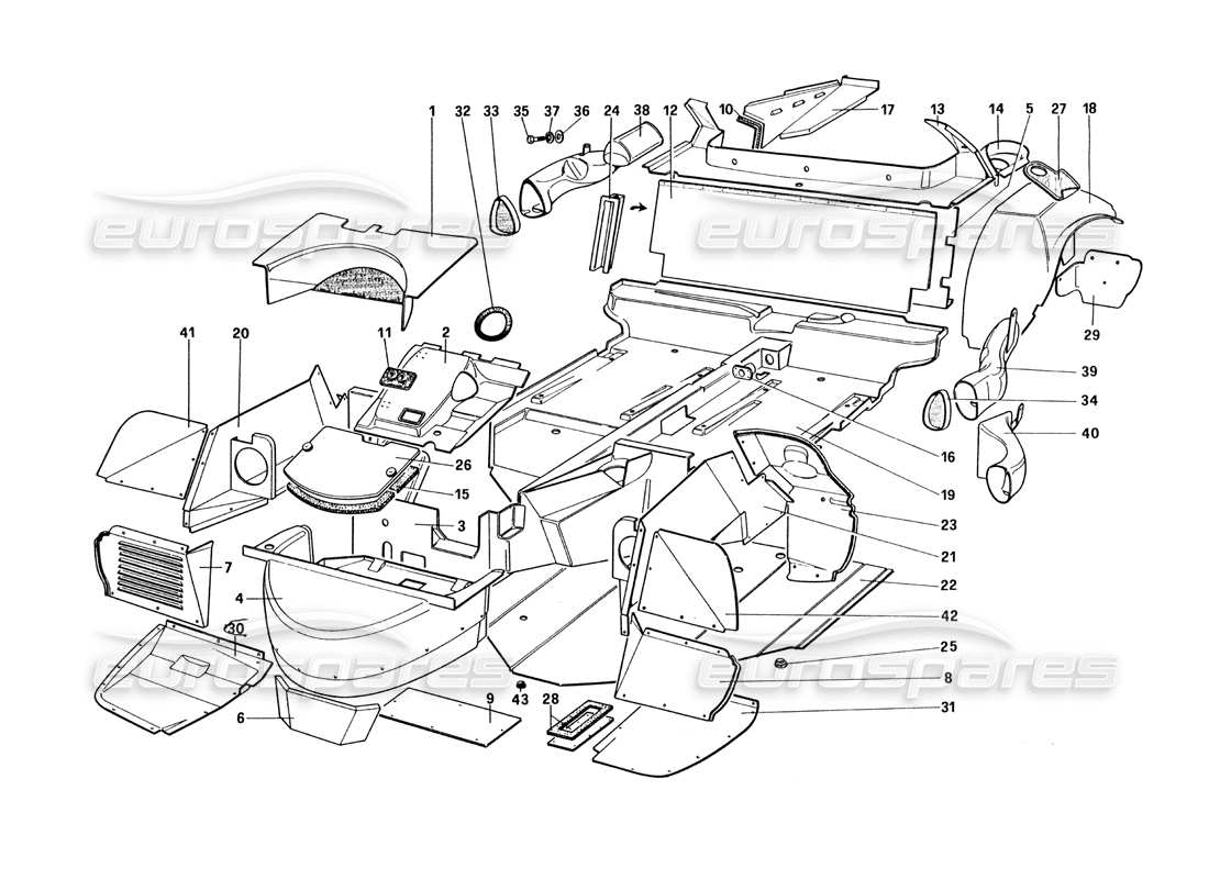 ferrari 328 (1985) body shell - inner elements part diagram