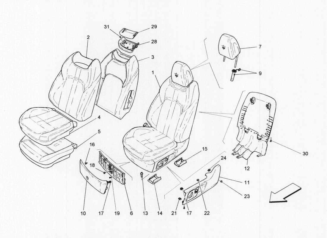 maserati qtp. v6 3.0 bt 410bhp 2wd 2017 front seats: trim panels part diagram