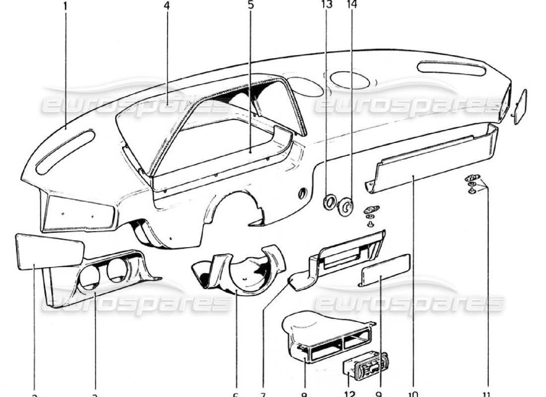 ferrari 308 gtb (1976) instrument panel part diagram