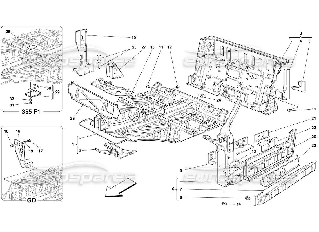 ferrari 355 (5.2 motronic) central part structures part diagram