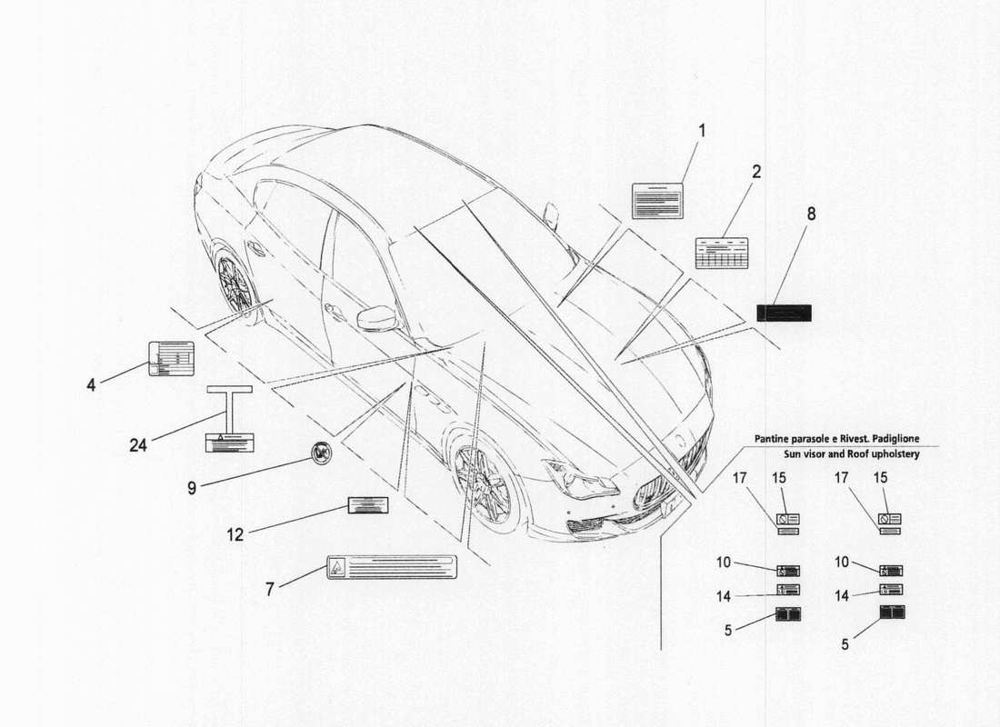 maserati qtp. v6 3.0 bt 410bhp 2wd 2017 stickers and labels part diagram