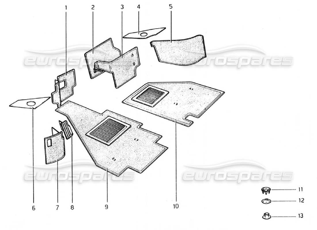 ferrari 308 gtb (1976) carpeting part diagram