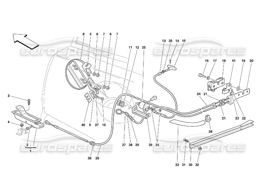 ferrari 355 (5.2 motronic) opening devices for rear hood and gas door part diagram