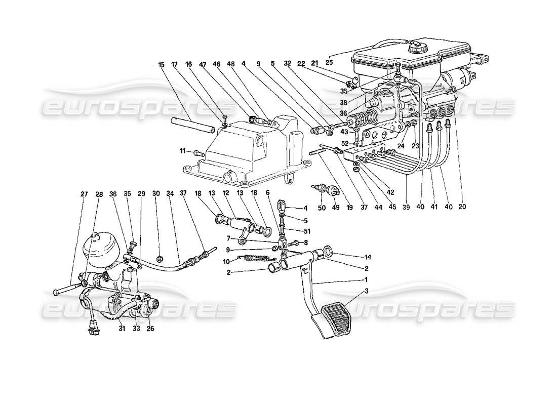 ferrari 208 turbo (1989) clutch hydraulic system (for car with antiskid system) part diagram