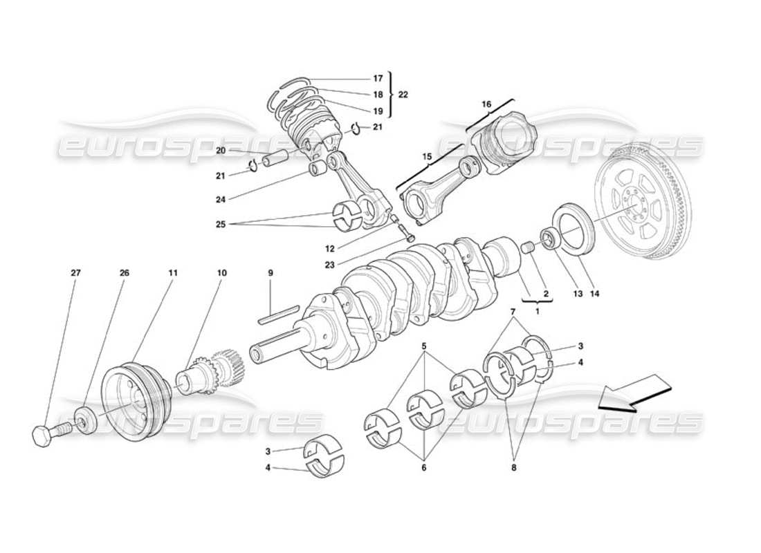 ferrari 360 challenge (2000) driving shaft - connecting rods and pistons part diagram