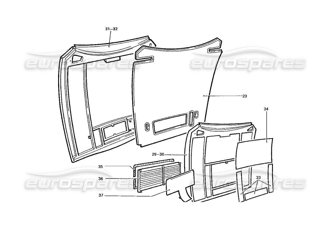 ferrari 412 (coachwork) front bonnet (variations) part diagram