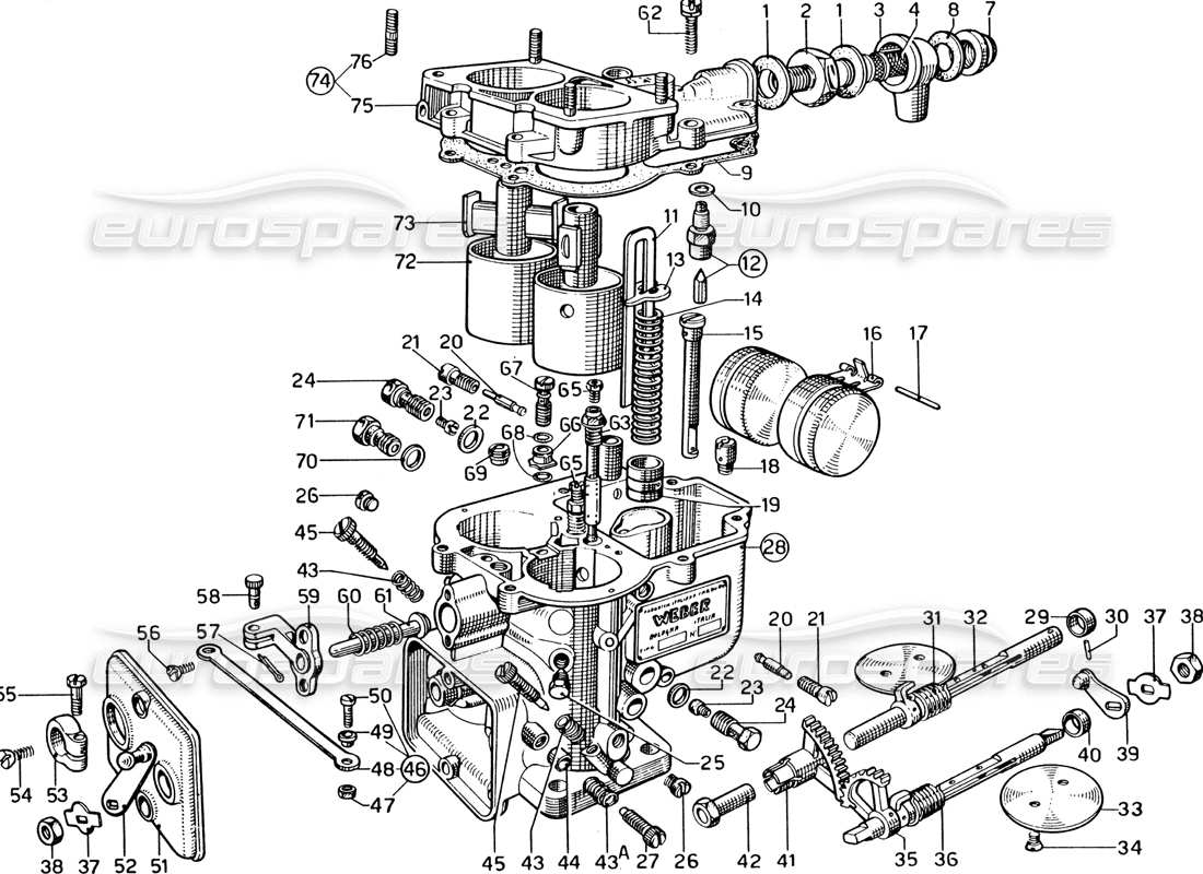 ferrari 330 gtc coupe weber carburettor (40 dcz-6) part diagram