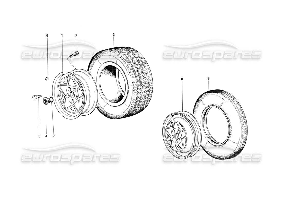 ferrari 208 turbo (1989) wheels (up to car no. 76625) part diagram