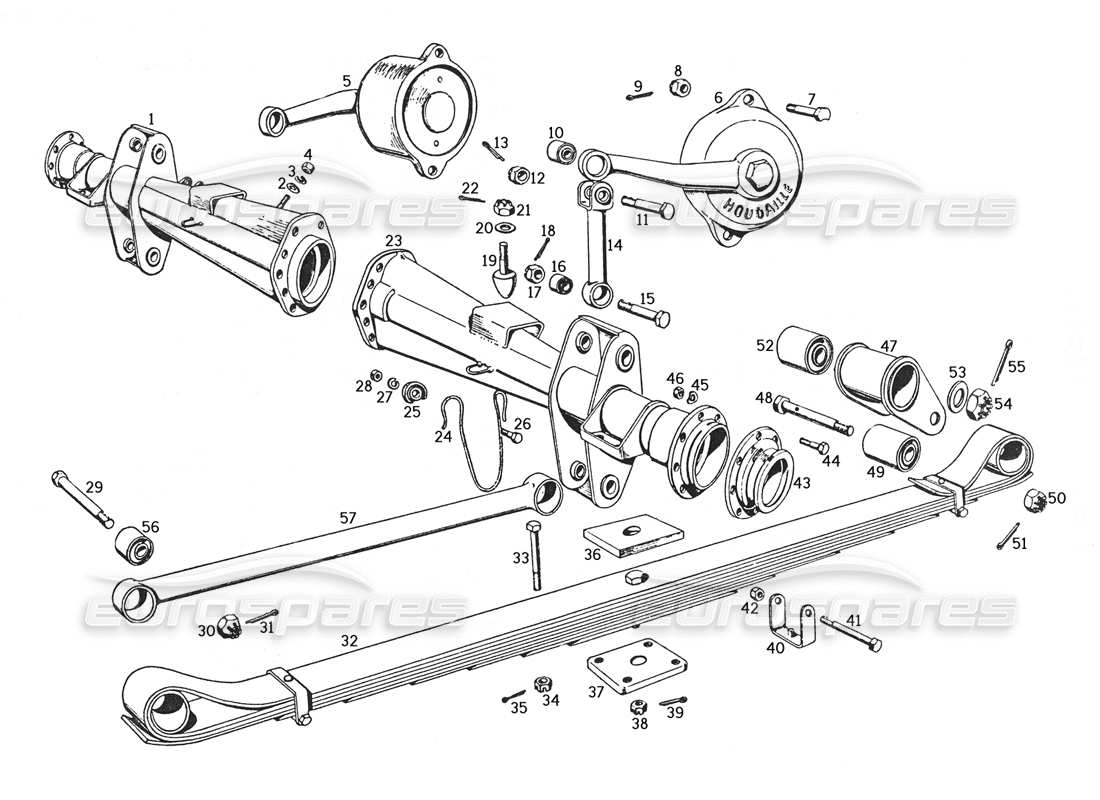 ferrari 250 gte (1957) axle arms and rear suspension part diagram