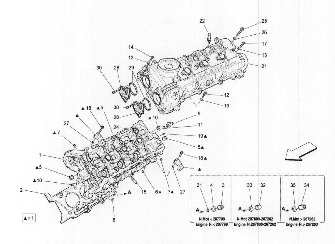 maserati qtp. v6 3.0 bt 410bhp 2wd 2017 lh cylinder head part diagram