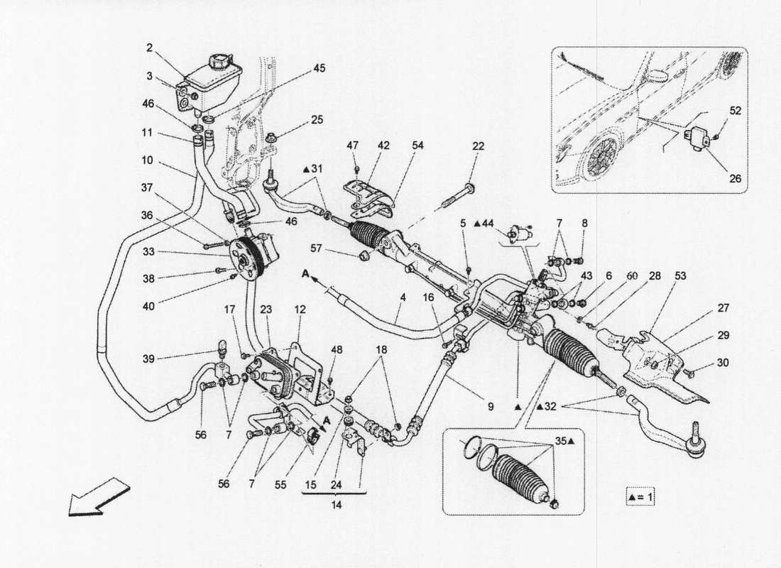 maserati qtp. v6 3.0 bt 410bhp 2wd 2017 complete steering rack unit part diagram