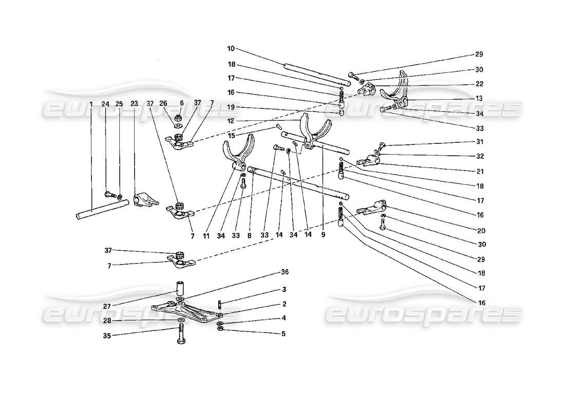 ferrari 208 turbo (1989) inside gearbox controls part diagram