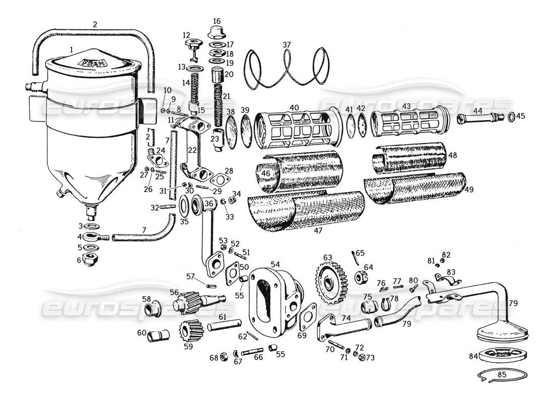 ferrari 250 gte (1957) oil circulation and filtering apparatus part diagram