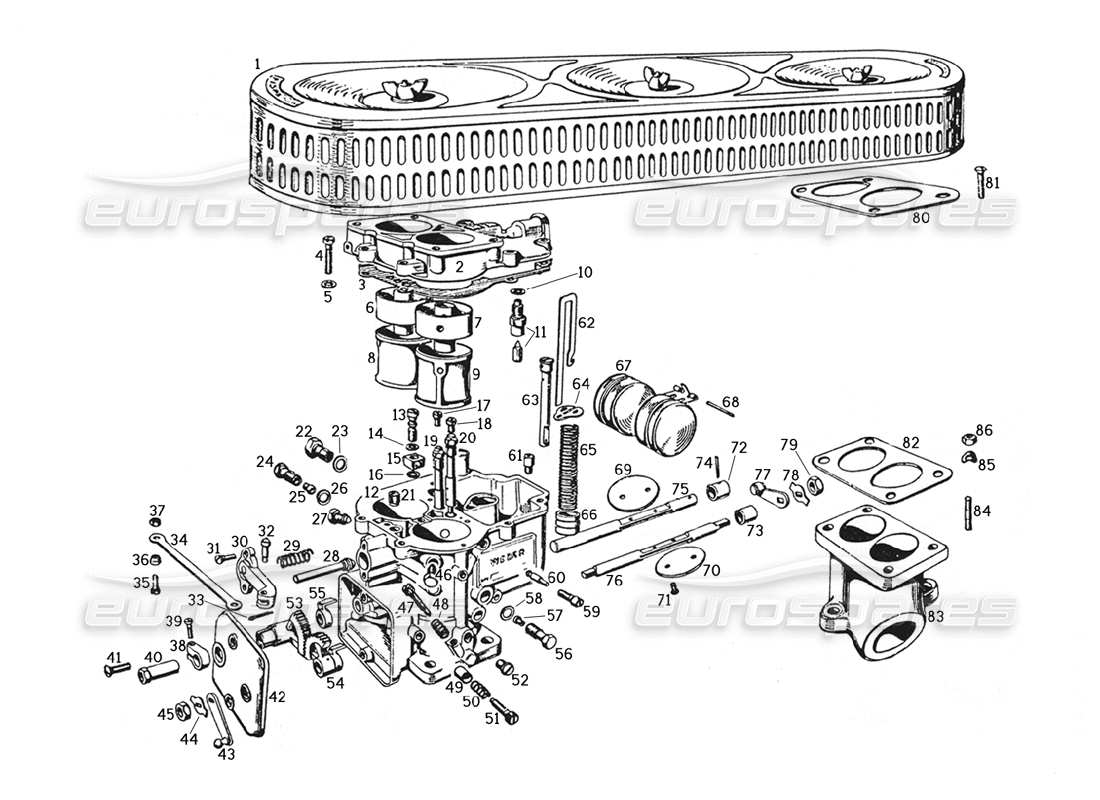 ferrari 250 gte (1957) carburetors and filter part diagram