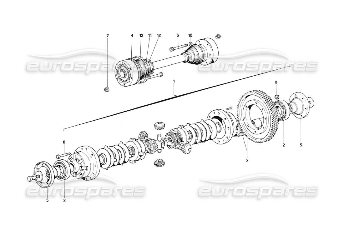 ferrari 208 turbo (1989) differential & axle shafts part diagram