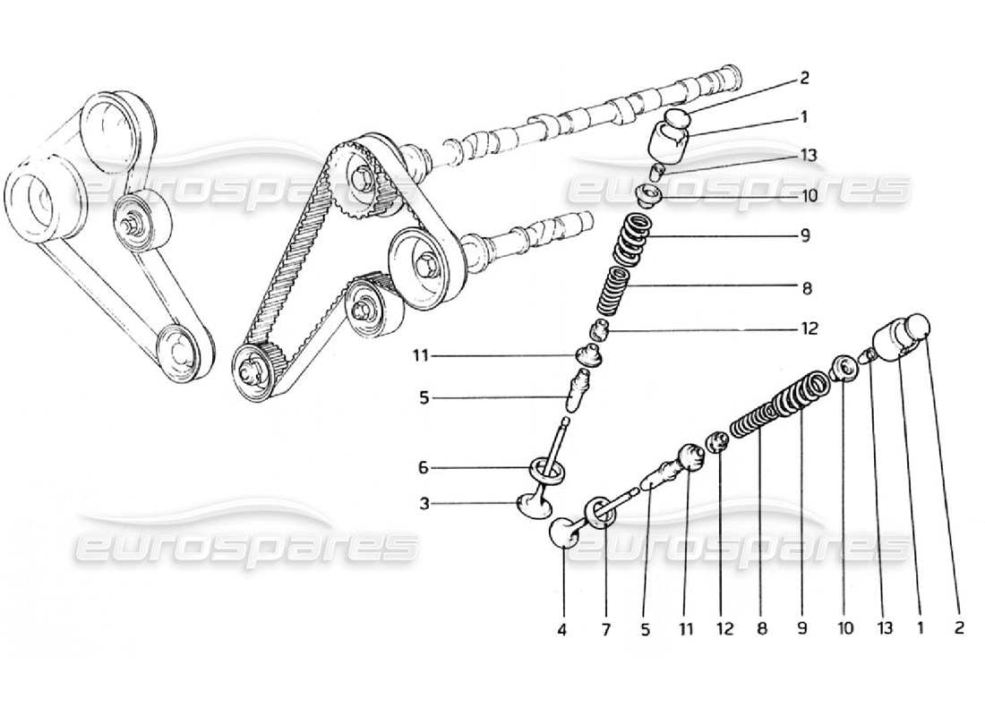 ferrari 308 gtb (1976) timing system - tappets part diagram