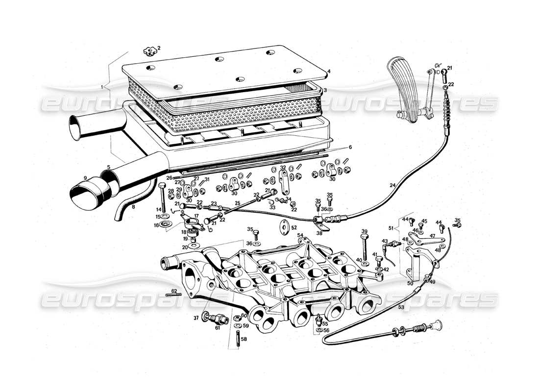 maserati qtp.v8 4.9 (s3) 1979 air intake manifold and housing part diagram