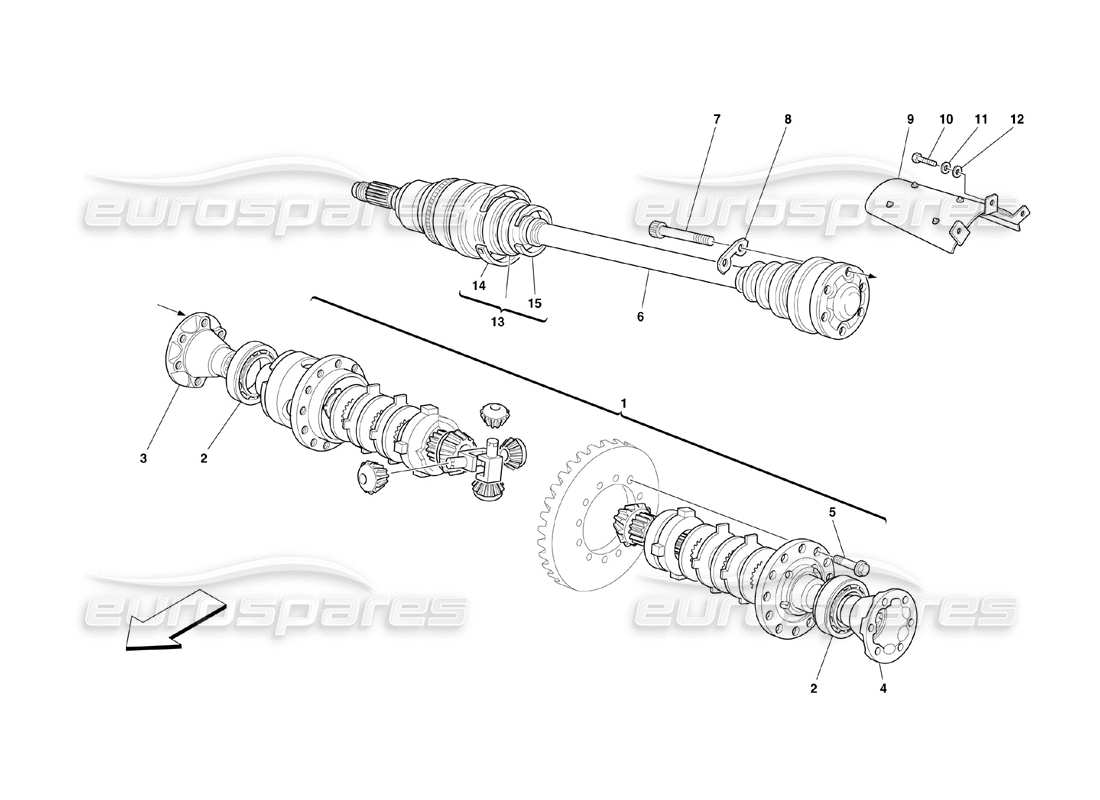 ferrari 360 challenge (2000) differential & axle shafts part diagram