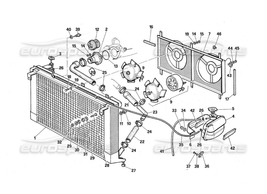 maserati qtp.v8 4.9 (s3) 1979 engine cooling part diagram