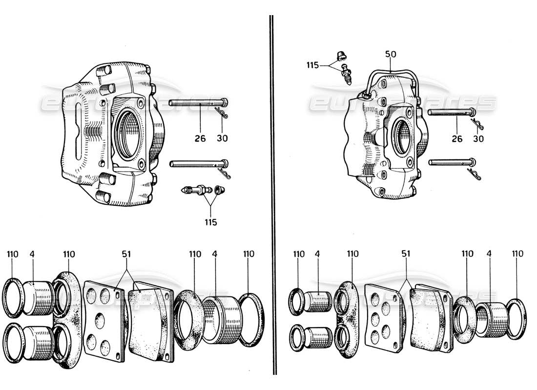 ferrari 330 gtc coupe front and rear brake calipers part diagram