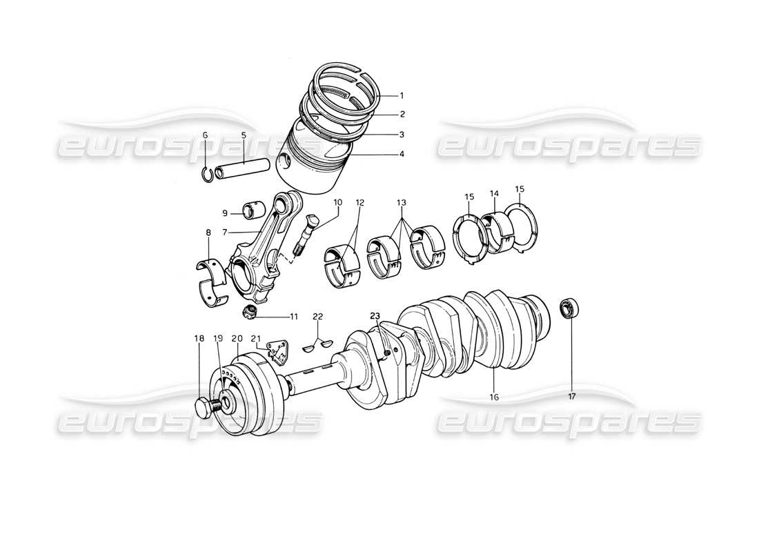 ferrari 246 dino (1975) crankshaft - connecting rods and pistons part diagram