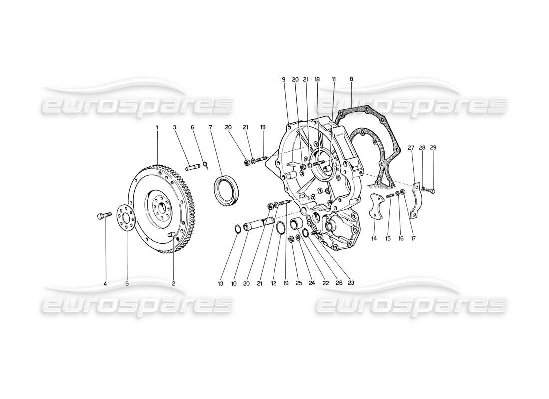 ferrari 246 dino (1975) flywheel and intermediate gearbox housing parts diagram