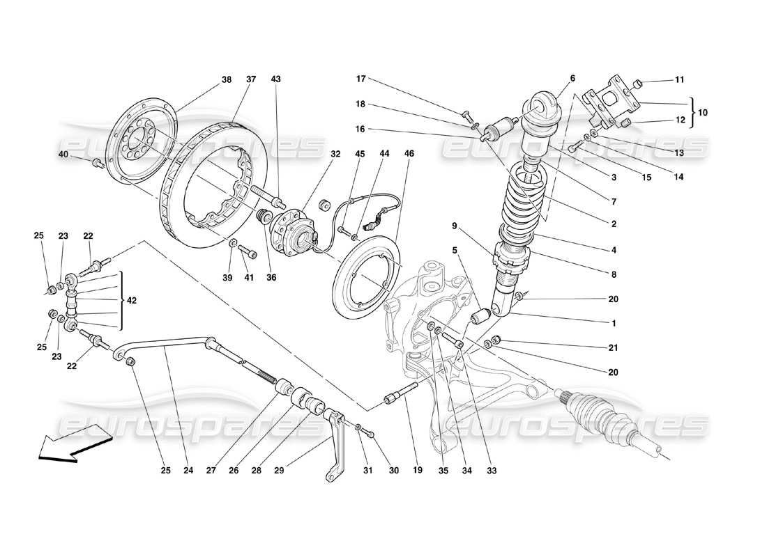 ferrari 360 challenge (2000) rear suspension - shock absorber and brake disc part diagram