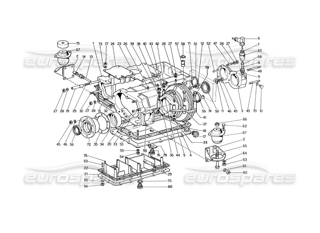 ferrari 246 dino (1975) oil sump - gearbox and differential part diagram