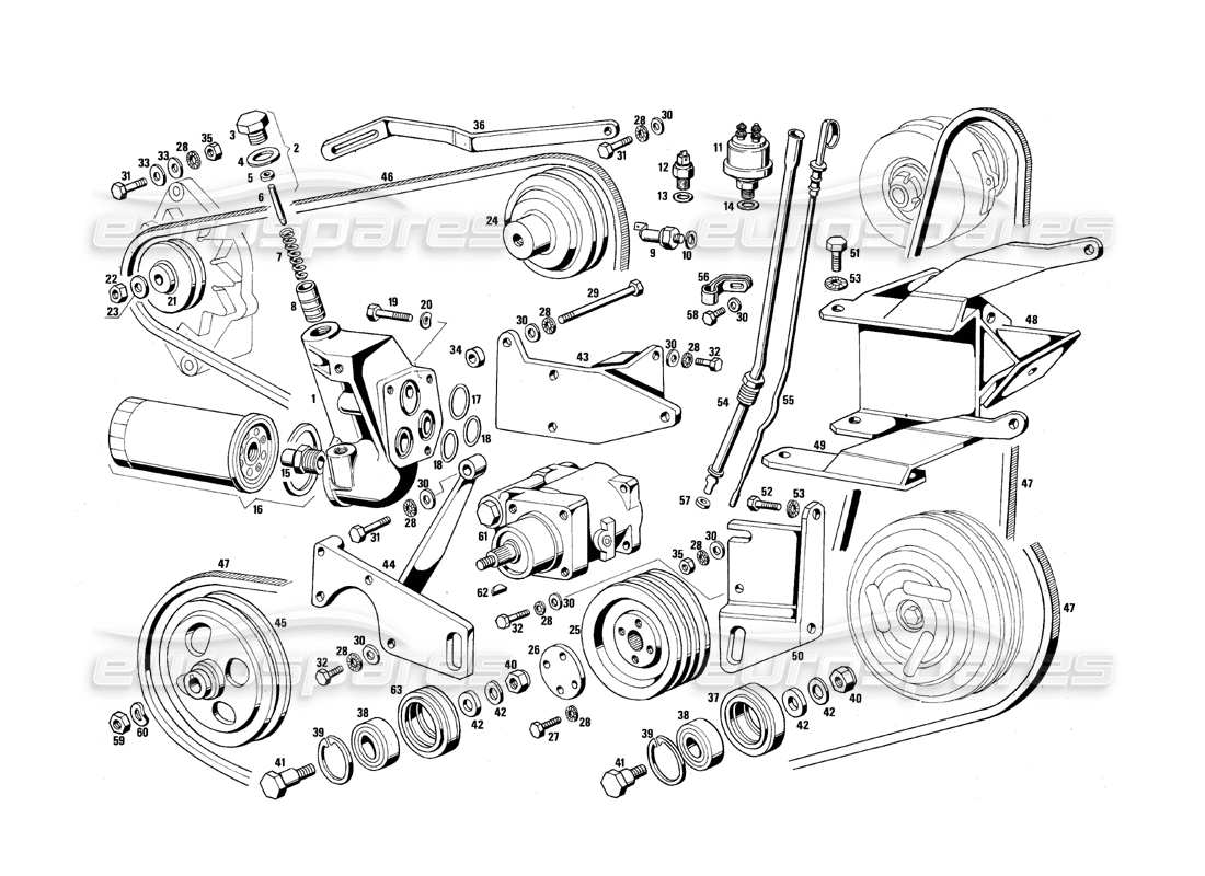 maserati qtp.v8 4.9 (s3) 1979 belts and pulley part diagram